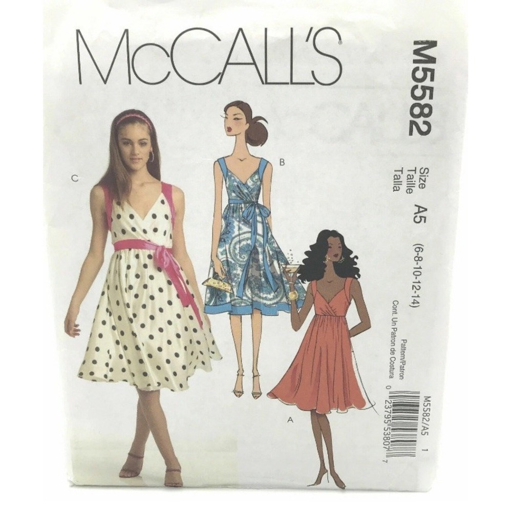 McCalls 5582 Sleeveless Dress Belt Empire Waist Flared Size 6 14 Uncut Pattern - Picture 1 of 3